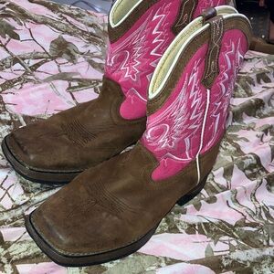 lil Durango Brown Leather & Pink Embroidered Western Boots
